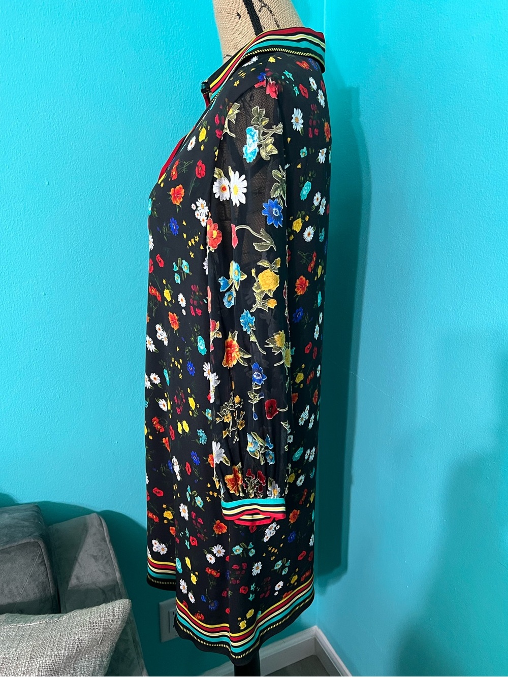 EUC Alice + Olivia Lalita Tropical Floral Print Lined Mini Dress Size Large - Picture 4 of 10